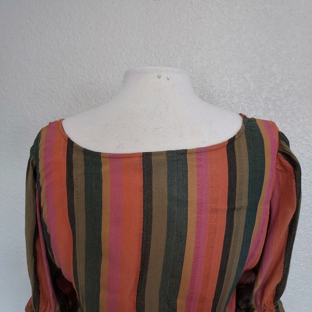 American Eagle Striped Crop Short Sleeve Boho Blouse Size L - Picture 9 of 11